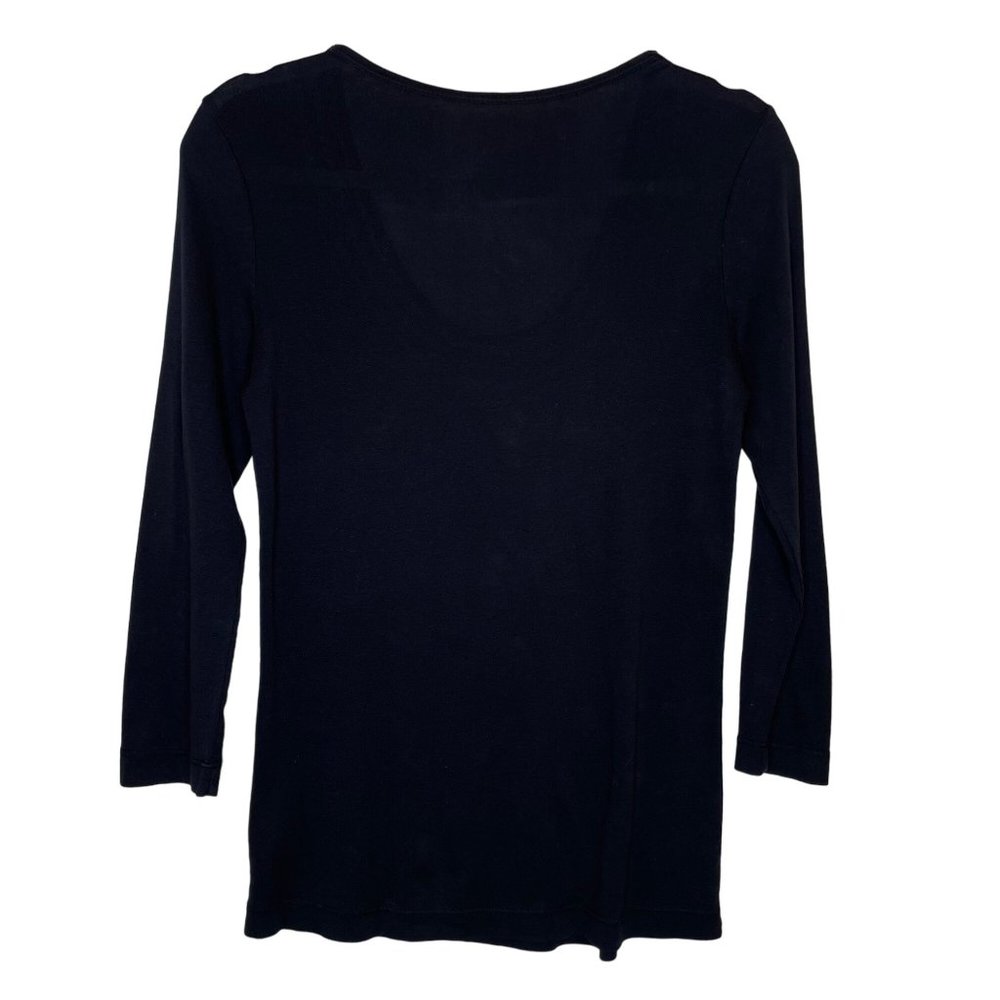 XCVI Black Embellished Scoop Neck 3/4 Sleeve Top, S - Picture 2 of 10